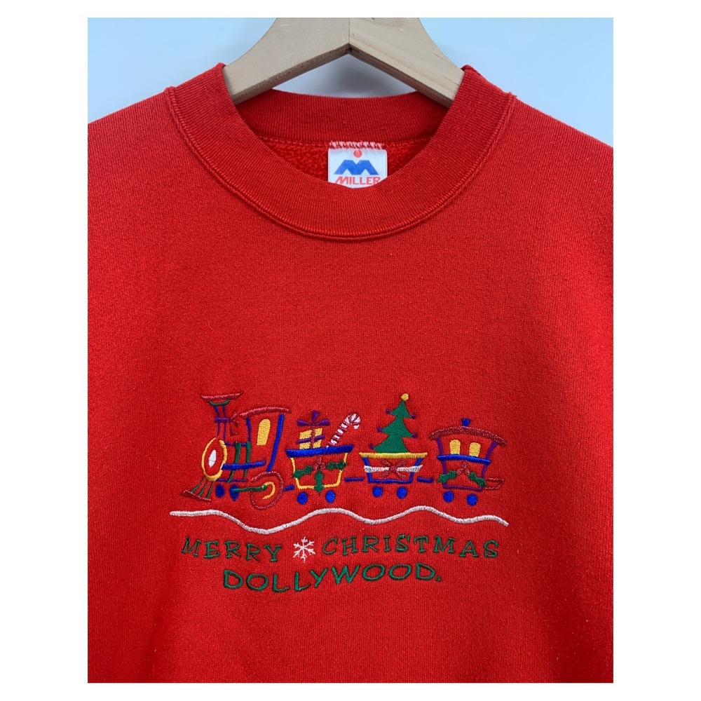 Vintage Dollywood Sweater Women Large Red Dollywood Merry Christmas 90s USA